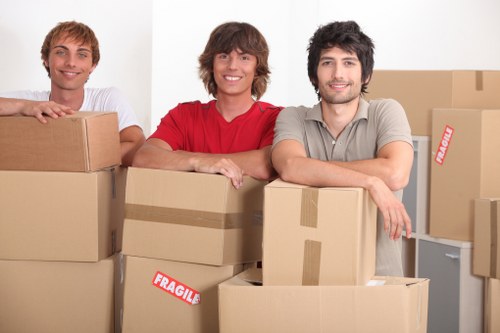 Packed boxes and furniture loaded for local truck hire